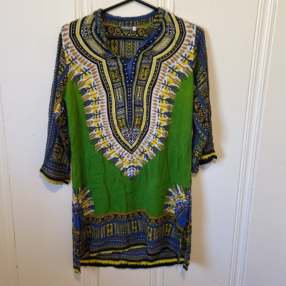 Earthbound Trading Co. Dashiki 3/4 Length Sleeve Tunic Dress